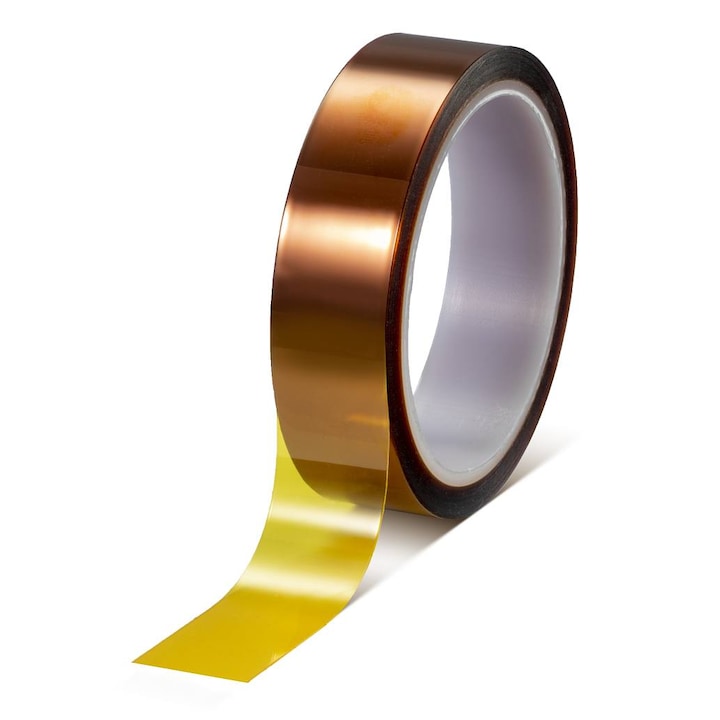 Banda adeziva termorezistenta lata tip Kapton pentru sublimare, imprimare 3D sau izolare electrica, estelle ® - 33 m x 35 mm, culoare caramel