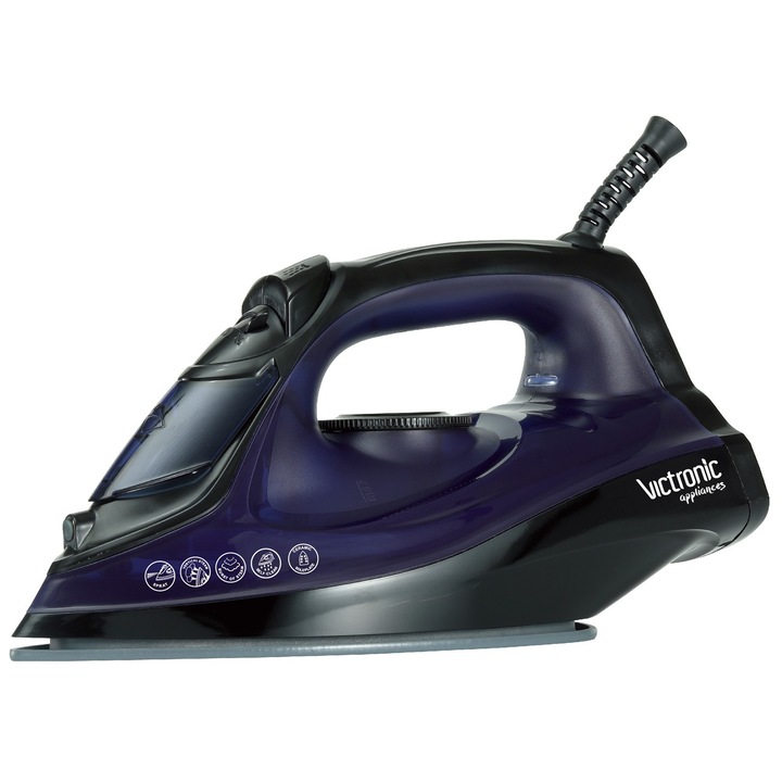 Fier de calcat, cu abur si spray, talpa ceramica, functie Anti- Calc, Anti-picurare, 2200 W, Victronic VC5988