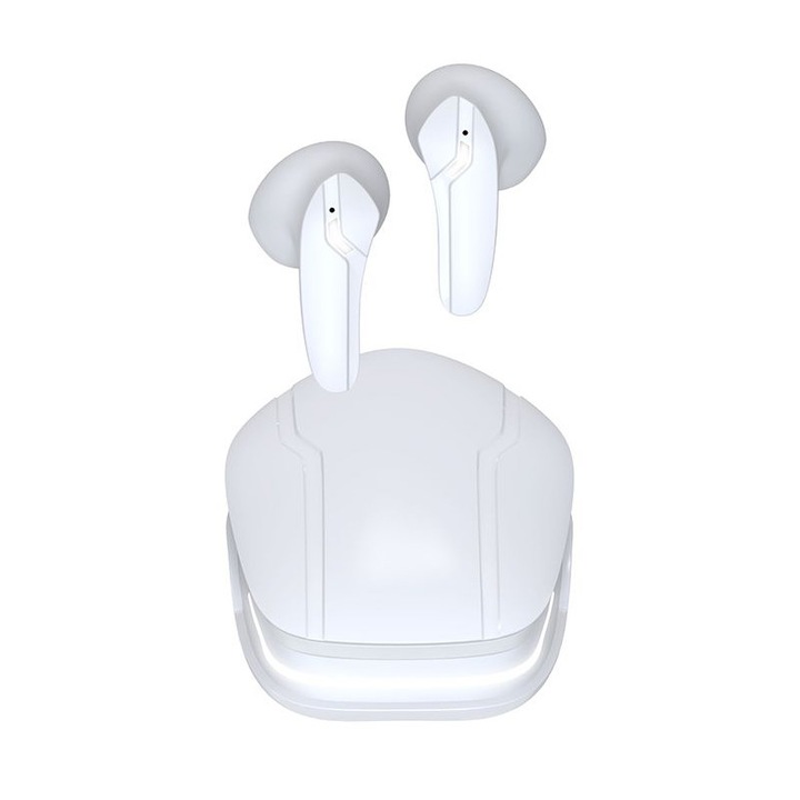 Gaming fejhallgató digitális kijelzővel, Bluetooth 5.2, HD mikrofon, ENC zajszűrővel, vízálló, univerzális, fehér