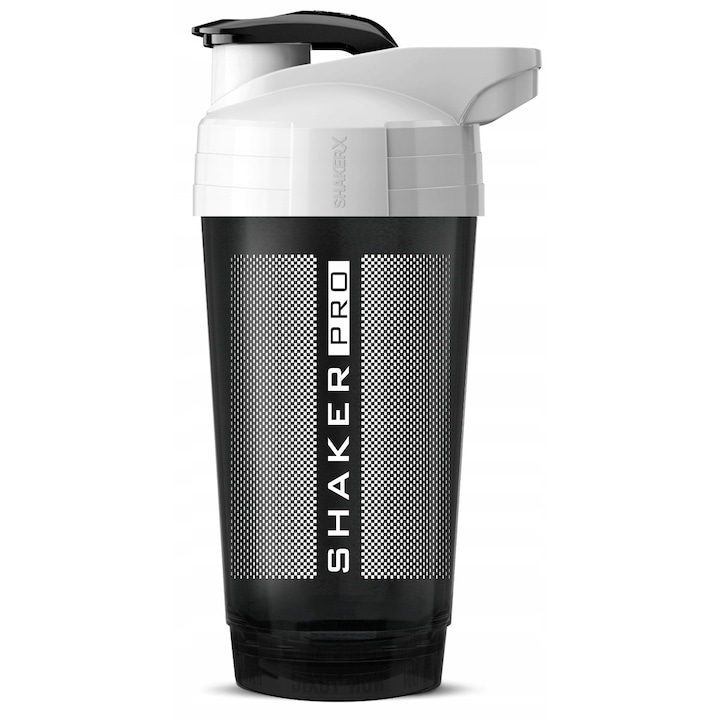 Shaker pentru nutrienti, ShakerX, Pro, Plastic, 700ml, Negru/Alb