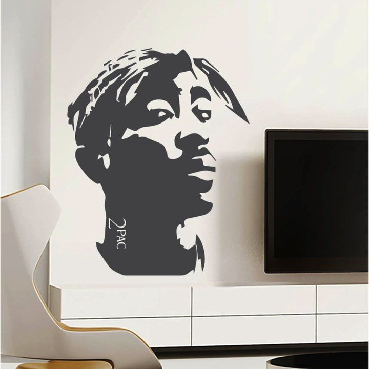 homeTATTOO - 2Pac Falmatrica, faltetoválás 60x75 cm, Szürke, AKCIÓS