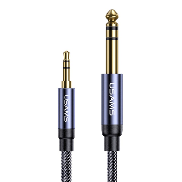 Cablu de date, USAMS, 3.5/6.35 mm, Placat cu aur, 1.2 m, Albastru