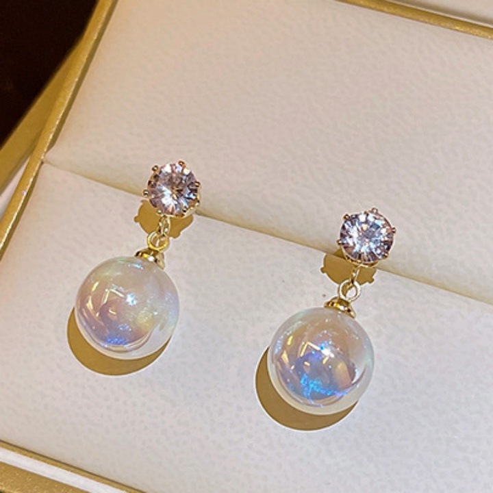 Cercei dama, Argint/Perla, Placat cu aur, Auriu