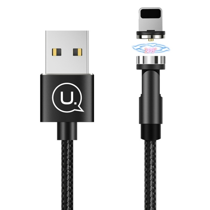 Cablu, Usams, USB/Lightning, Magnetic, 1 m, Negru