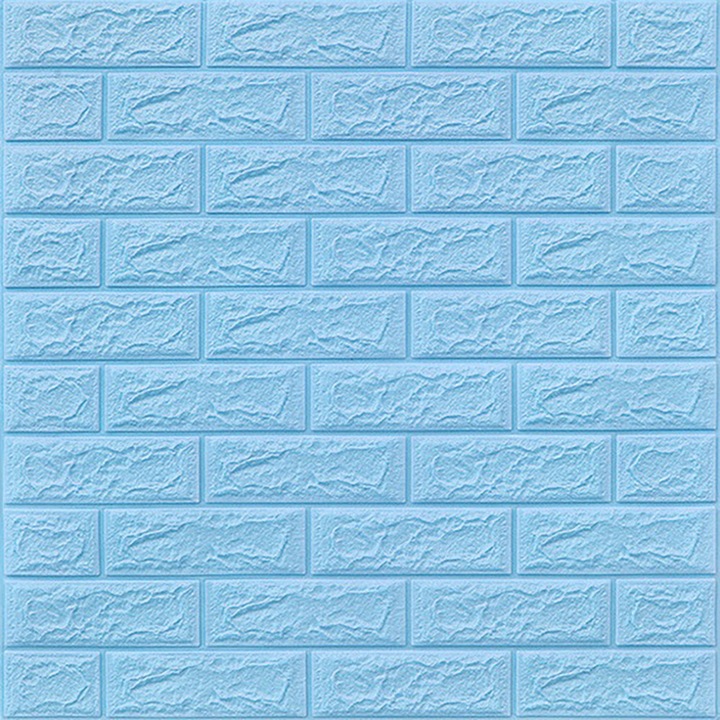 Tapet 3D, autoadeziv/autocolant, spuma moale, design modern, pentru interior, usor de curatat, rezistent la apa, dimensiuni 70 cm x 70 cm x 0,3 cm, model caramida, Albastru, Selling Depot