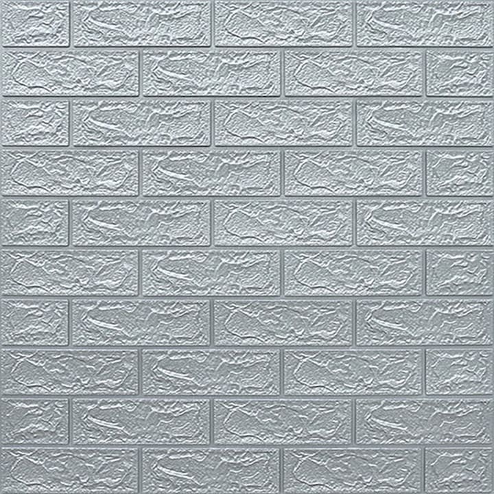 Tapet 3D, autoadeziv/autocolant, spuma moale, design modern, pentru interior, usor de curatat, rezistent la apa, dimensiuni 70 cm x 70 cm x 0,3 cm, model caramida, Argintiu, Selling Depot