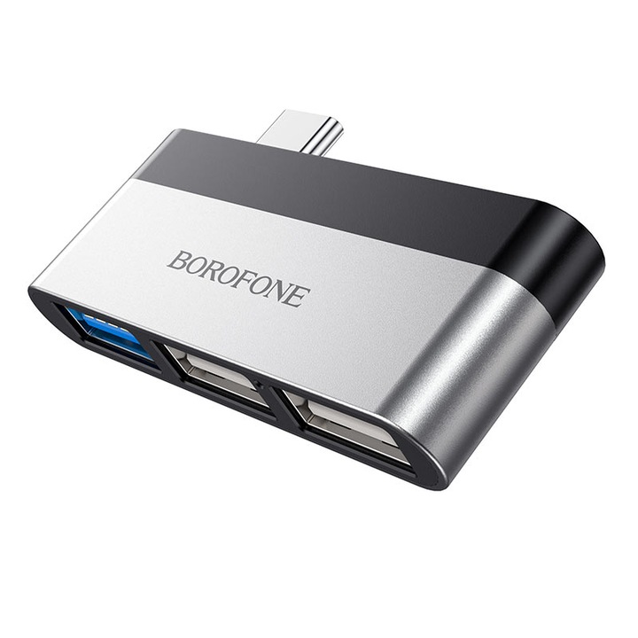 Адаптер USB-C към 3 USB, USB3.0 + 2 USB2.0 Borofone DH1, сребрист