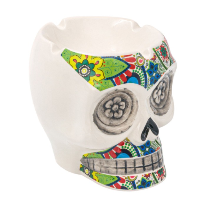 Scrumiera Din Ceramica in forma de Craniu, multicolor, 13.3x13x13.3 cm