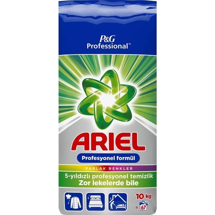 Detergent automat Ariel Professional Aqua Pudra 10 kg, rufe albe si colorate, 67 spalari
