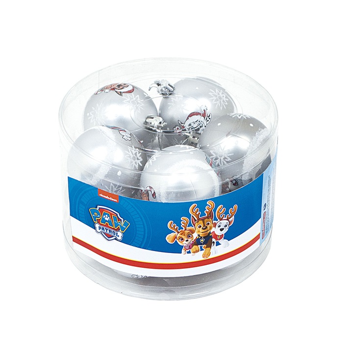 Set 10 globuri 6cm Craciun Paw Patrol argintii