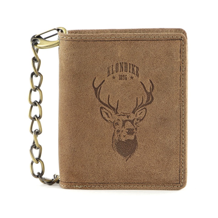 Портфейл с верига за мотористи, Klondike, серия Wayne Deer, естествена кожа, Vintage кафяв