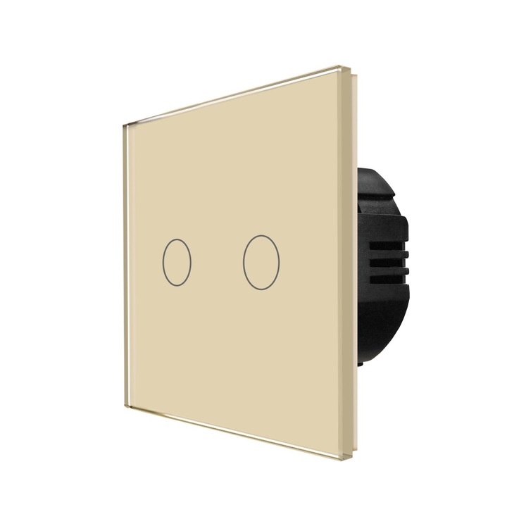 Intrerupator Dublu Wi-Fi + RF433 cu Touch din Sticla LUXION, Auriu, LX-WT2-RA201G-G