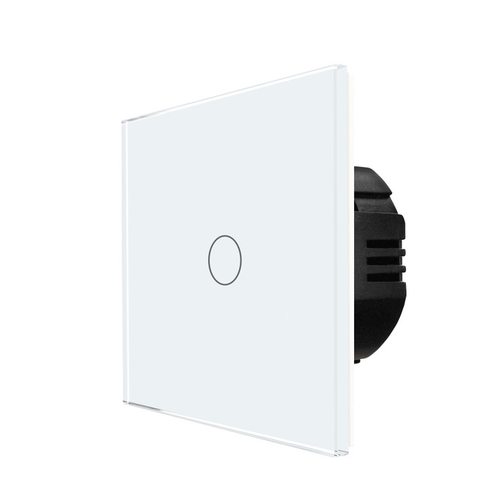 Intrerupator Simplu Wi-Fi + RF433 cu Touch din Sticla LUXION, Alb, LX-WT2-RA101G-W