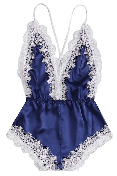 Jumpsuit tipusu haloing csipkebetetekkel YMR-2046 kek 73198, Kék, One Size