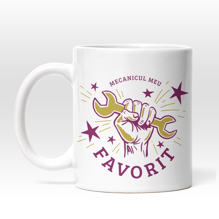 Cana Mecanicul Meu Favorit, Ceramica, 330 ml, Negru, Maro, Alb