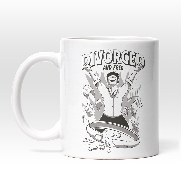 Cana Divortat Liber si Fericit, Ceramica, 330 ml, Negru, Alb