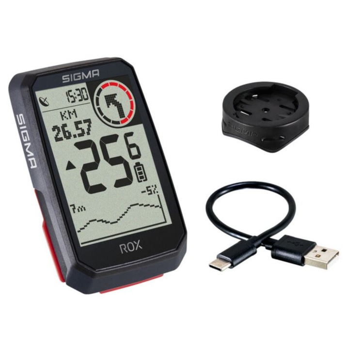 Велокомпютър Sigma, Алуминий, Водоустойчив, GPS, USB кабел, Черен