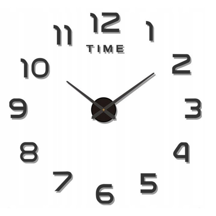 Стенен часовник Zola, 3D, елегантен външен вид и огледален ефект, размер между 60-130 см, черен