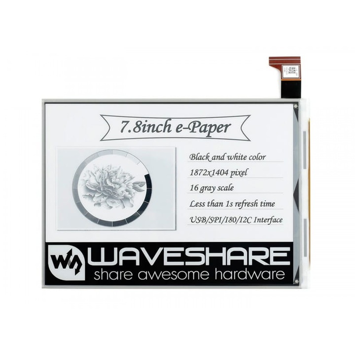Е-хартиен дисплей Waveshare, 7.8", 1872x1404, за Raspberry Pi