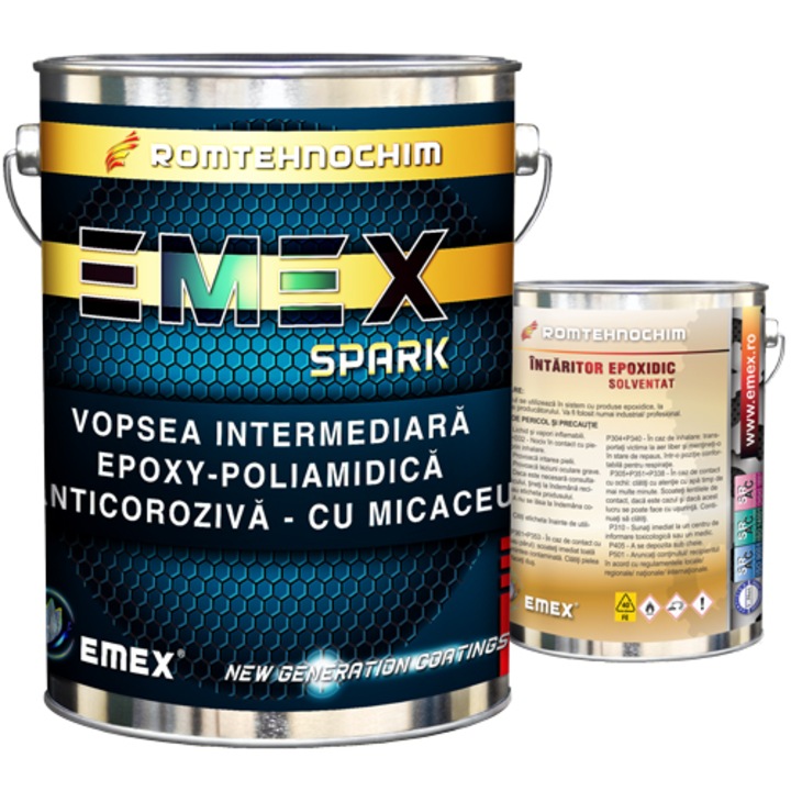 Vopsea Intermediara Epoxy-Poliamidica Anticoroziva “Emex Spark”, Negru, Bidon 30 Kg, Intaritor inclus