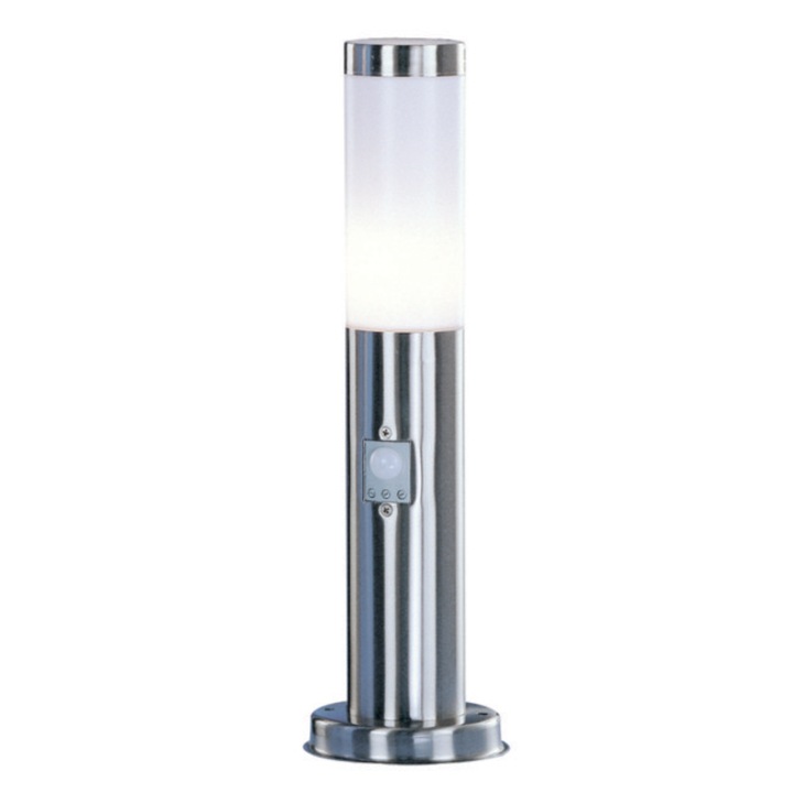 Stalp de exterior din otel inoxidabil plastic alb, IP44, senzor: 90 °, gama: 9m, D: 127, H: 450, excl 1xE27 30W 230V