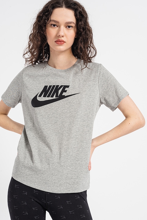 Nike, Tricou cu imprimeu logo Essentials, Gri melange