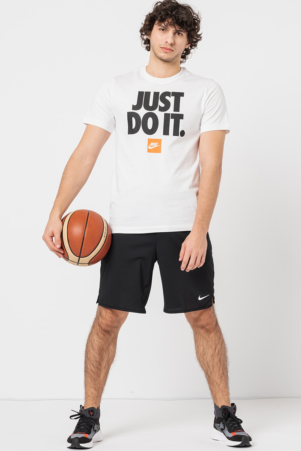 Nike, Tricou regular fit din bumbac cu imprimeu Sportswear, Negru, Alb optic, XL