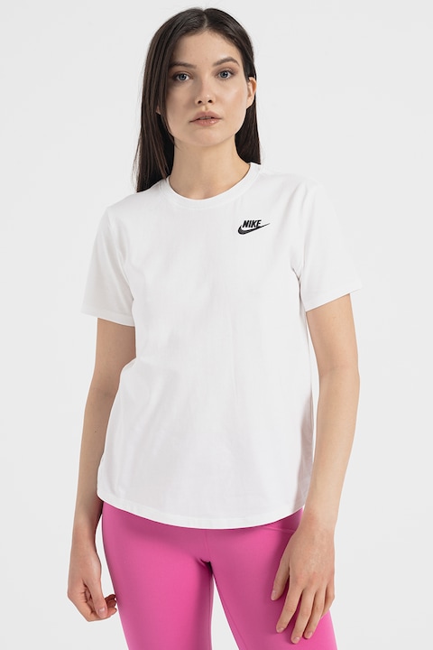 Nike, Тениска Sportswear Club Essentials с овално деколте, Бял