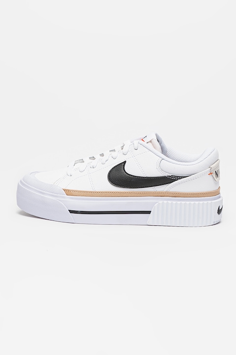 Nike, Спортни обувки Court Legacy Lift от кожа и еко кожа, Бял