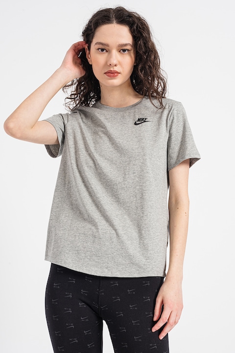 Nike, Tricou cu decolteu la baza gatului Sportswear Club Essentials, Gri melange