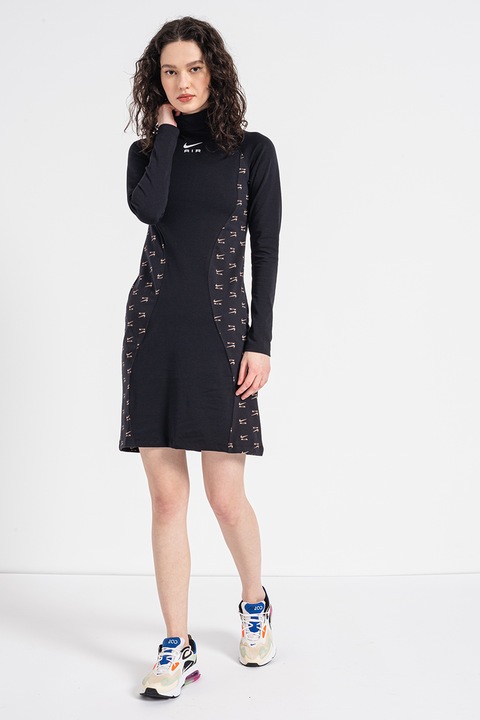 Nike, Rochie din amestec de bumbac cu imprimeu logo, Negru/Piersica