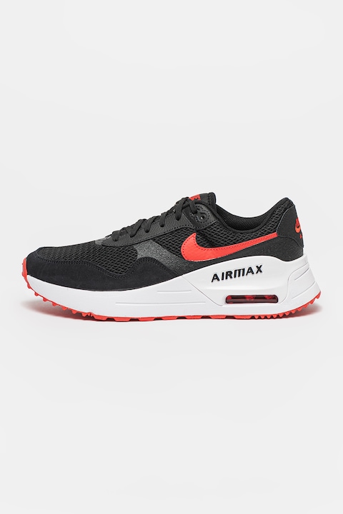 Nike, Спортни обувки Air Max System с велур и мрежа, Тъмносин/Черен