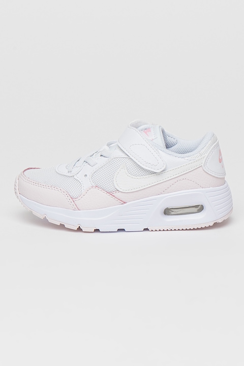 Nike, Спортни обувки Air Max SC с кожа и велкро, Бял/Бледо розово