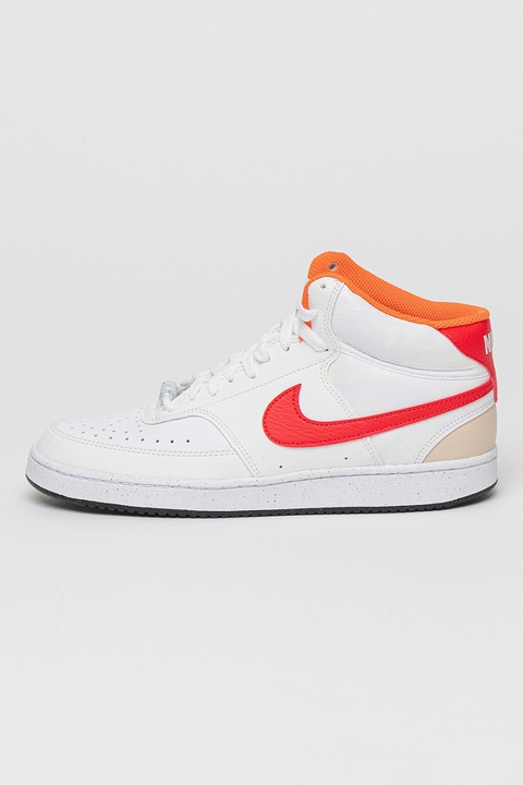 Nike, Pantofi sport mid-high de piele ecologica Court Vision, Rosu/Alb/Maro camel
