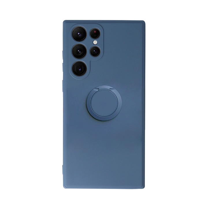Калъф Safe Flex Ring, съвместим със Samsung Galaxy S22 Ultra, вътрешност от микрофибър, матов дизайн, магнитен пръстен за държане/завъртане на 360, антишок, мек силикон, текстура с матово/гладко покритие, незалепващо покритие, син