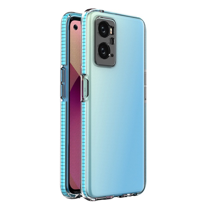Калъф за Realme 9i, Oppo A36 / A76 / A96, Spring, прозрачен със светлосини ръбове