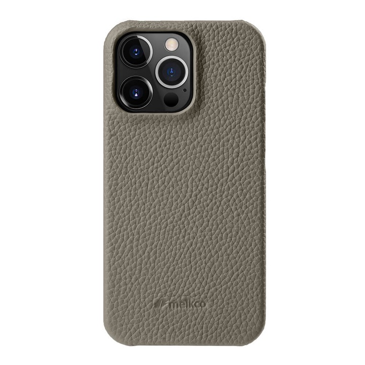 Husa Melkco Luxury din piele naturala pentru Iphone 15 Pro Max, Back Snap, Calitate Premium, Handmade, Gri