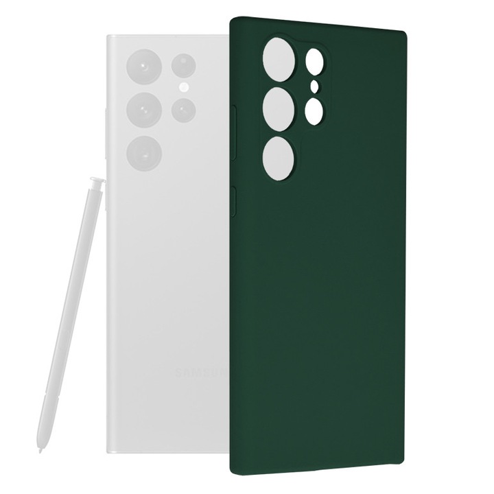 Защитен калъф AZIAO с двойна структура за Samsung Galaxy S23 Ultra, вътрешен фин микрофибър против надраскване и външен силикон против залепване, абсорбция на удари, оксфордско зелено