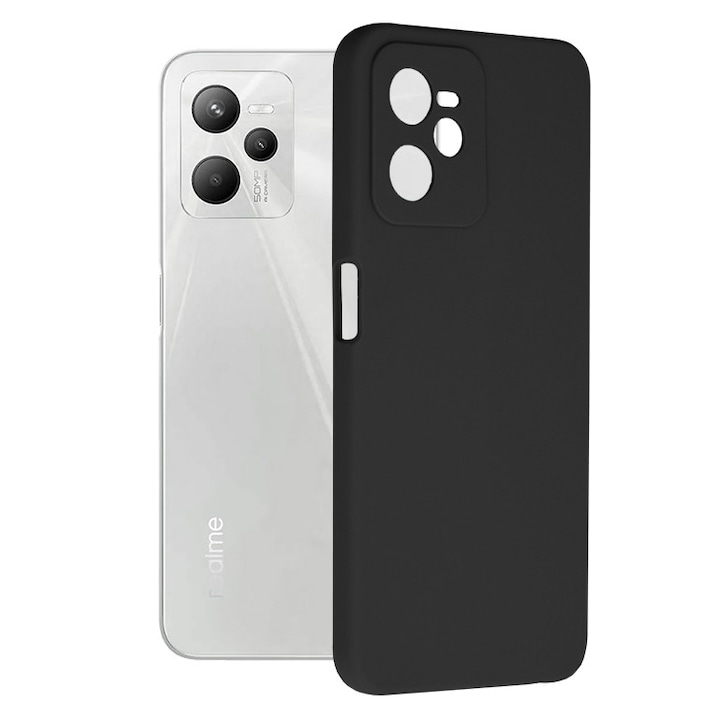 Защитен калъф с двойна структура AZIAO за Realme C35 / Narzo 50A Prime, фин микрофибърен интериор против надраскване и силиконов екстериор против залепване, абсорбиращ удар, титаниево черно