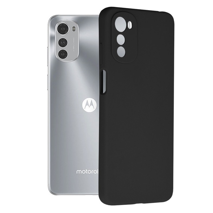 Защитен калъф с двойна структура AZIAO за Motorola Moto E32 / Moto E32s, вътрешност от фин микрофибър против надраскване и силиконова външна част против залепване, абсорбиращ удар, титаниево черно