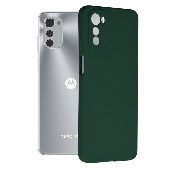 Защитен калъф с двойна структура AZIAO за Motorola Moto E32 / Moto E32s, фина вътрешност от микрофибър против надраскване и силиконова външна част против залепване, абсорбиращ удар, оксфордско зелено