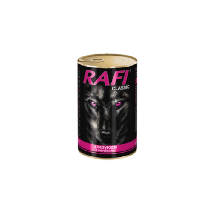 Hrana umeda RAFI CLASSIC pentru caini, Dolina Noteci, Aroma de curcan si morcov, 1240 g