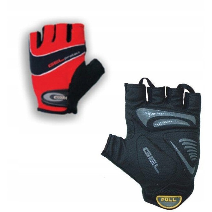 Manusi Gel Protect, Chiba, Neopren/Fibra de carbon, Negru/Rosu, XS