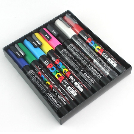 Set opt markere UNI POSCA, permanente, pe baza de apa, varf 0.9 mm