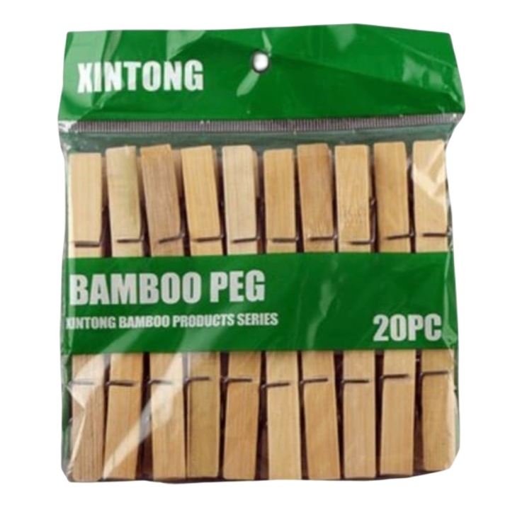 Carlige Clasice din Lemn de Bambus pentru Rufe, 20 Buc/Set, Lungime 6 cm, Culoare Natur