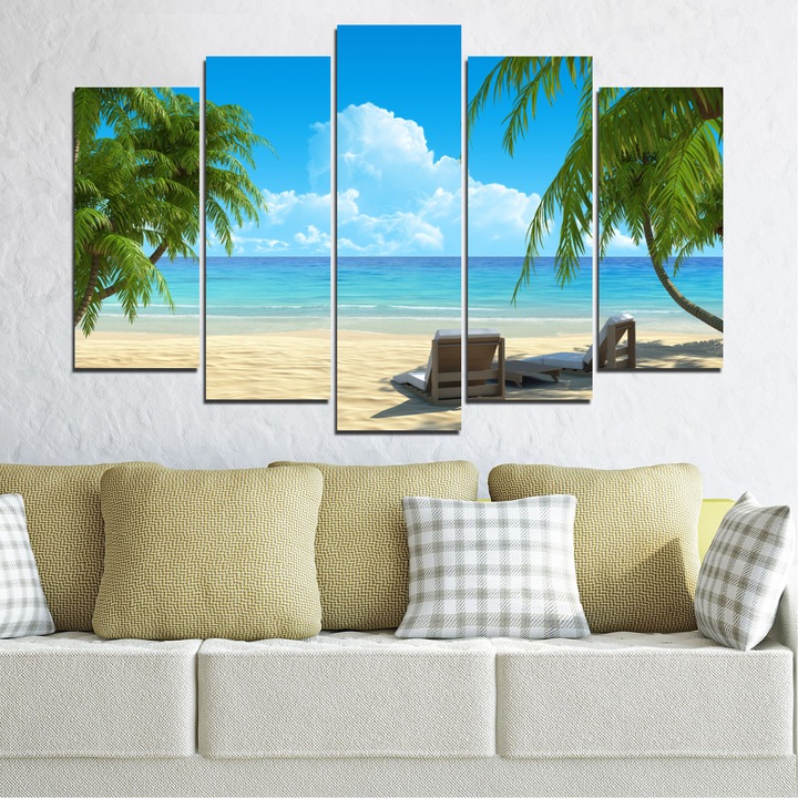 Декоративни панели Vivid Home от 5 части, Пейзаж, PVC, 110x65 см, Стандартна форма №0135