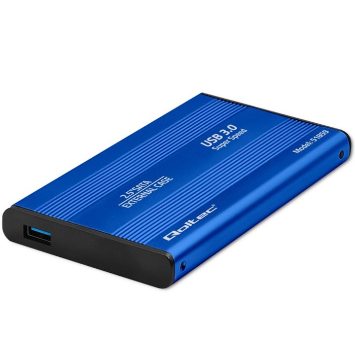 Külső meghajtó ház, Qoltec, HDD/SSD 2.5", SATA3, USB 3.0, Kék