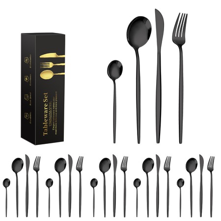 Set 24 tacamuri, TopGearWorld, Inox, Negru