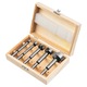 Set burghii tip Forstner 10-15-20-25-35mm, 5 buc, in boxa de lemn, coada cilindrica, Sparta