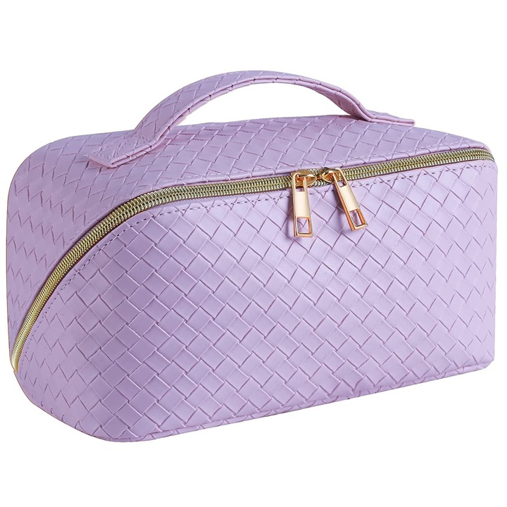 Geanta cosmetica, din piele PU, cu maner, 26X12X12cm, Mov